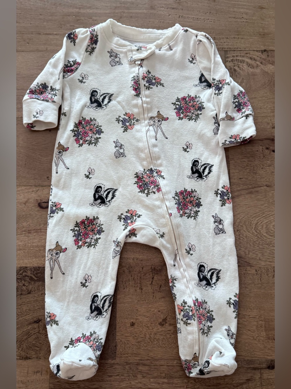 GAP x Disney White Bambi Floral Woodland Animal Footed One-Piece sz 0-3 months